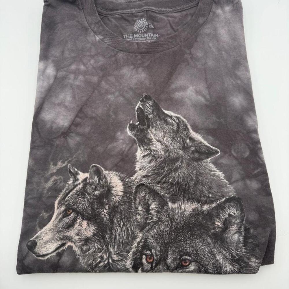 The Mountain black tie-dye three wolf howling t-shirt Size XL